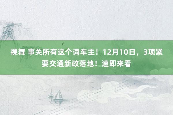 裸舞 事关所有这个词车主！12月10日，3项紧要交通新政落地！速即来看