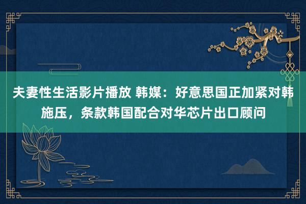 夫妻性生活影片播放 韩媒：好意思国正加紧对韩施压，条款韩国配合对华芯片出口顾问