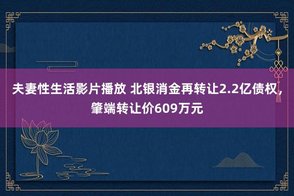 夫妻性生活影片播放 北银消金再转让2.2亿债权，肇端转让价609万元