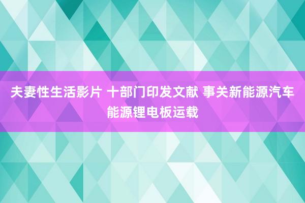 夫妻性生活影片 十部门印发文献 事关新能源汽车能源锂电板运载