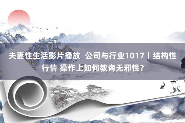 夫妻性生活影片播放  公司与行业1017丨结构性行情 操作上如何教诲无邪性？