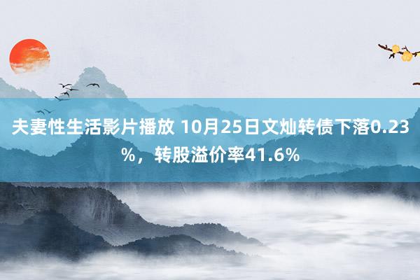 夫妻性生活影片播放 10月25日文灿转债下落0.23%，转股溢价率41.6%